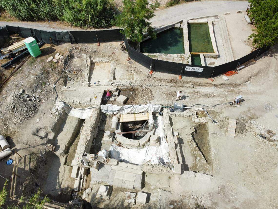 An aerial view of the sanctuary as it looked during excavations in 2022.
