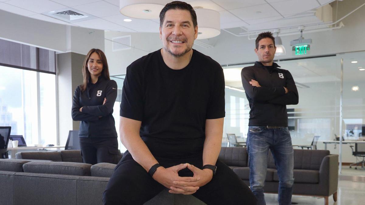 Marcelo Claure, CEO of SoftBank International, with Alexandra Zatarain, vice president of brand and marketing at SoftBank portfolio company Eight Sleep; and Matteo Franceschetti, CEO of Eight Sleep. Eight Sleep, which is moving to Miami from New York, is the third startup to receive funding from SoftBank’s Miami investment initiative.