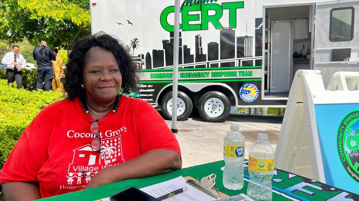 Linda Williams, a Coconut Grove resident, has been a member of her neighborhood’s Community Emergency Response Team for years. She encouraged people to register for the training at an event Thursday outside City Hall to mark the relaunch of the city’s CERT program with new federal funds.