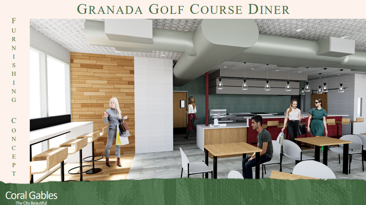A design concept for the renovated interior of the diner that will replace Burger Bob’s on the Granada Golf Course.