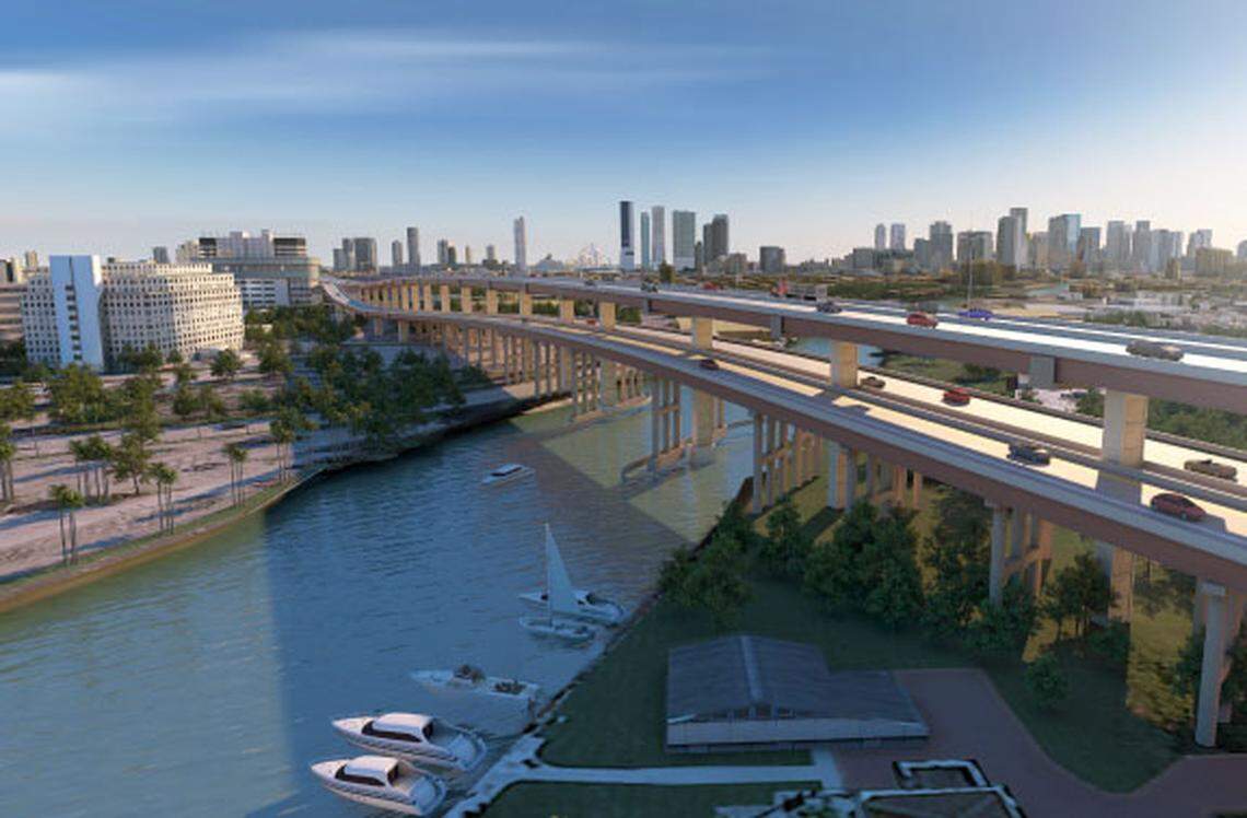 Rendering of the double-decked portion of SR 836 over the Miami River.