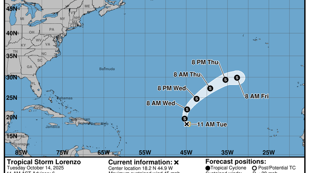 Tropical Storm Lorenzo could dissipate in a few days.