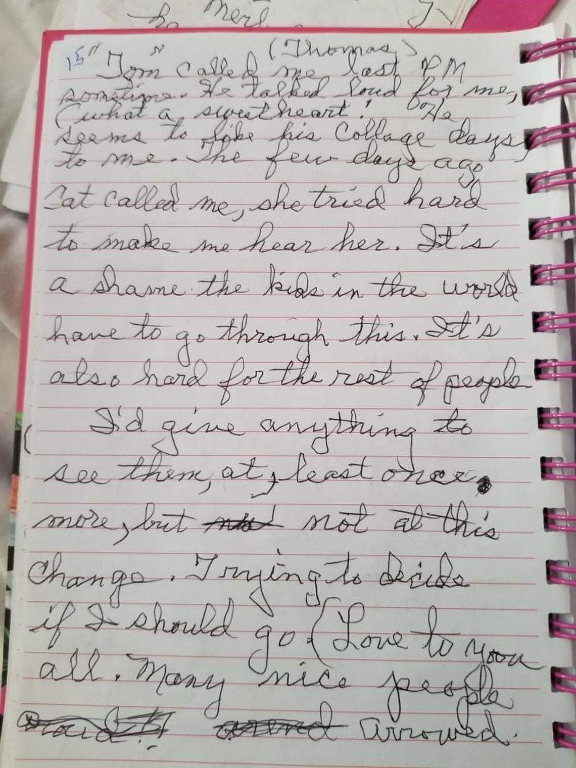 A note left recently by Rita Thomas in her Pasco County assisted living facility.