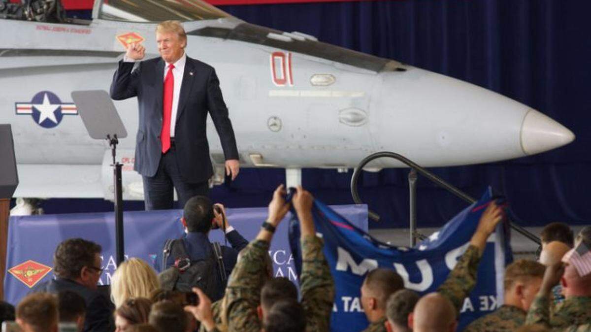 President Trump addresses troops at Miramar Marine Corp Air Station in San Diego, California, in March.