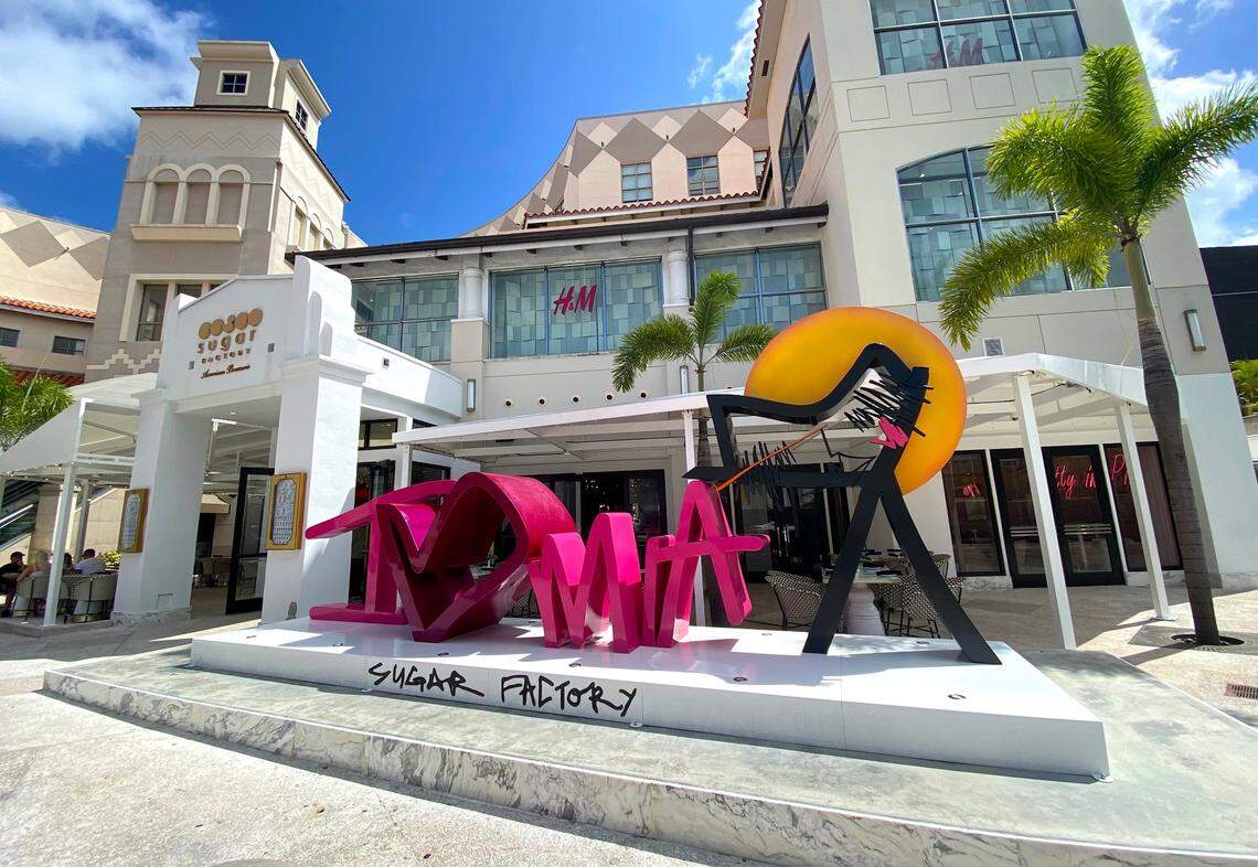 The “I Heart MIA” installation outside the Aventura Mall Sugar Factory was designed by local artist Jenny Perez.