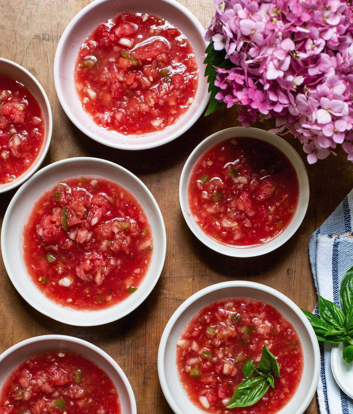 Watermelon gazpacho can be left chunky or pureed into a fine, elegant soup.