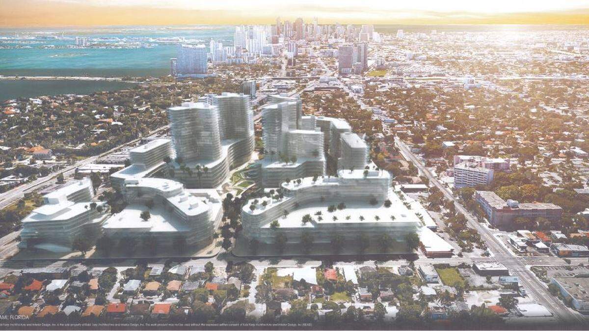This rendering shows an aerial view of the proposed Eastside Ridge development, looking south from about 54th Avenue.