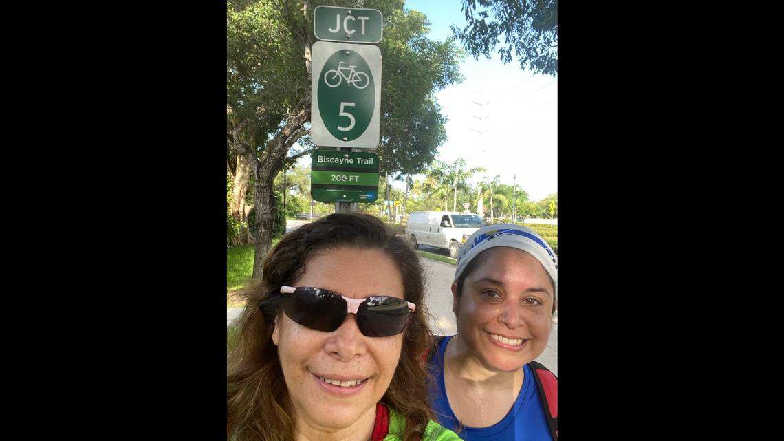 Cynthia at the end of Old Cutler Trail with her sister Silvia.