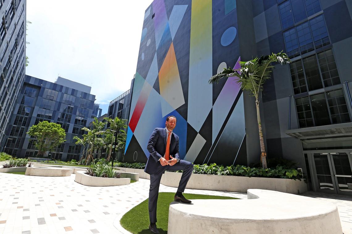 Developer Jon Paul Perez stands in the courtyard at Wynwood 25, the first new apartment rental building in Wynwood since 2015.