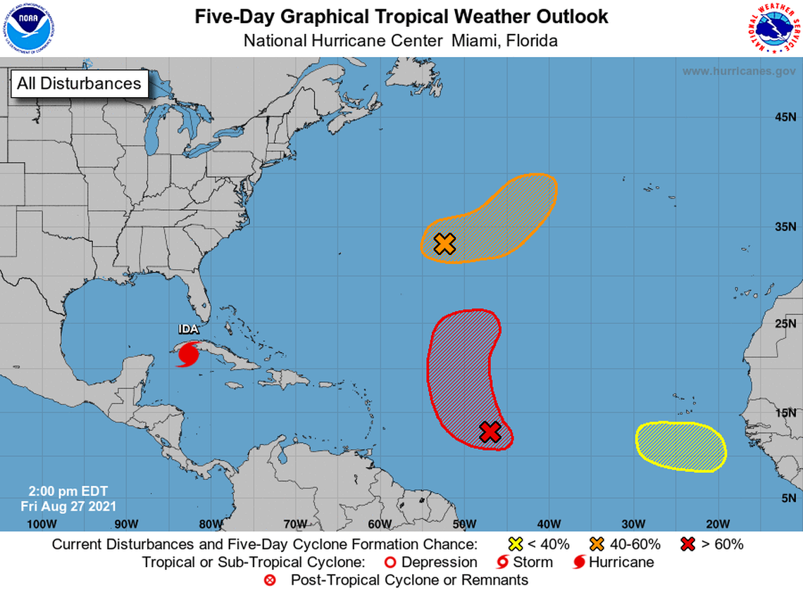 In addition to Ida, which is expected to strike the US as a Category 3 hurricane, the hurricane center is also tracking 3 other disturbances in the Atlantic.