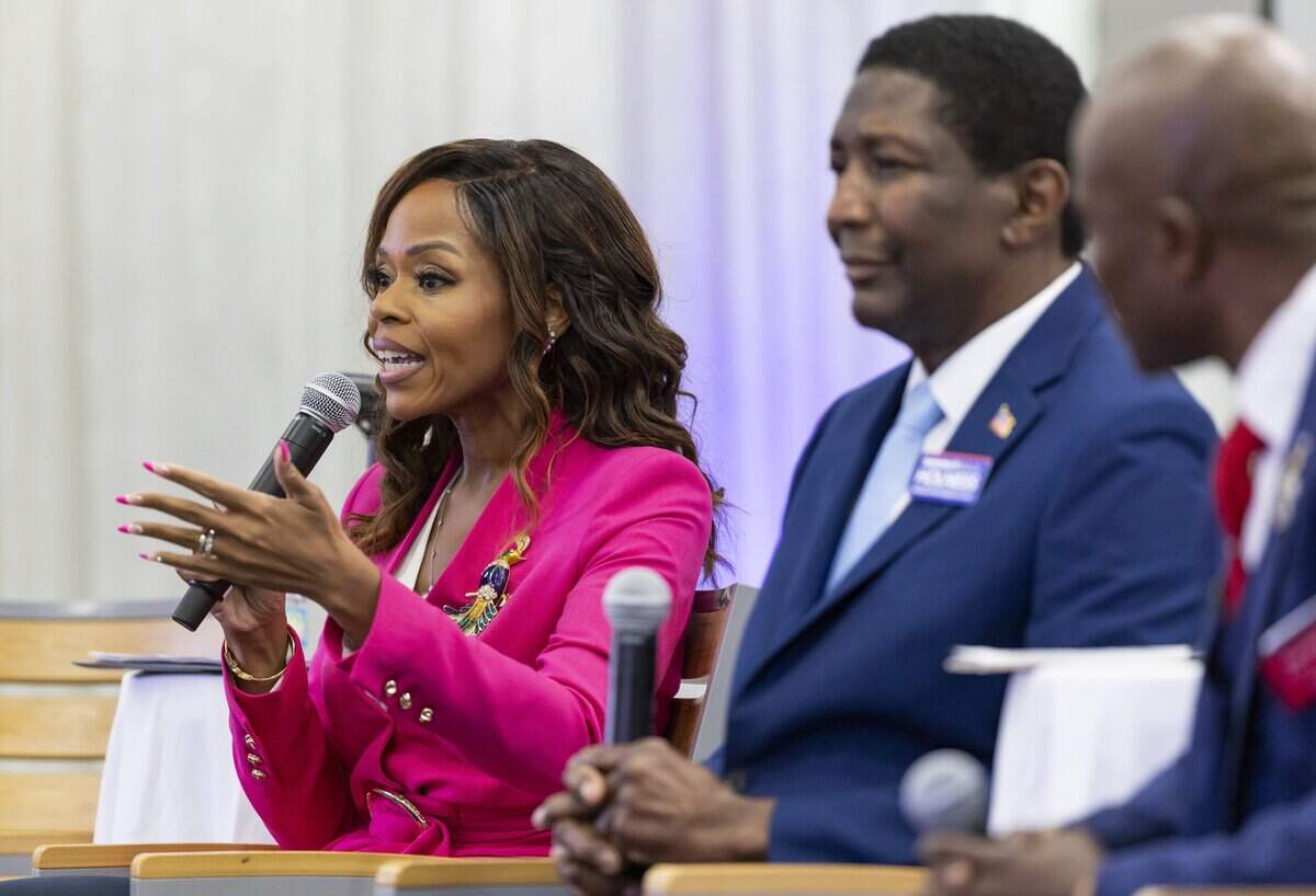Former U.S. Rep. Sheila Cherfilus-McCormick speaks during a debate ahead of the Democratic primary for U.S. House Florida District 20 at the Urban League of Broward County on Wednesday, June 17, 2026, in Fort Lauderdale, Fla.