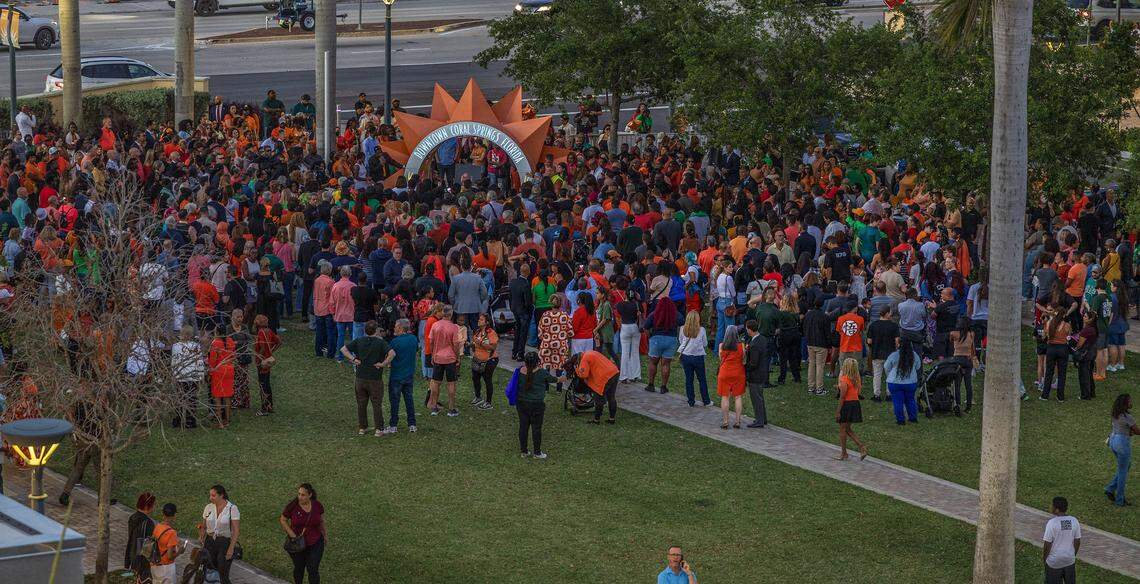 Mourners gather to honor Coral Springs Vice Mayor Nancy Metayer on Friday, April 3, 2026.