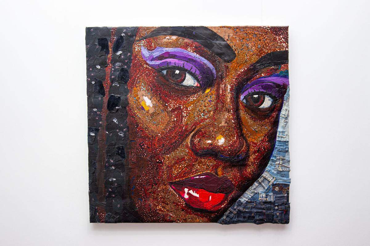 Artwork by artist Bola Obatuyi is displayed at the Art Prizm Fair during Art Basel in the Design District neighborhood of Miami, Florida, on Tuesday, November 29, 2022.
