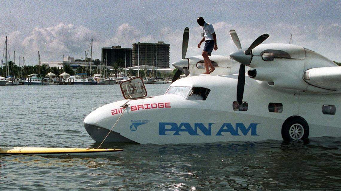 A Pan Am plane returns to the water at Dinner Key in 1997 as part of the airline’ anniversary.