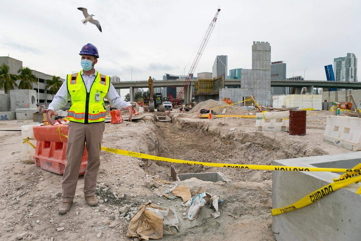 Senior project manager with Suffolk Construction Michael Roblin gives a tour of the construction being done at Virgin Voyages’ Terminal V at PortMiami on Tuesday, Jan. 12, 2021.