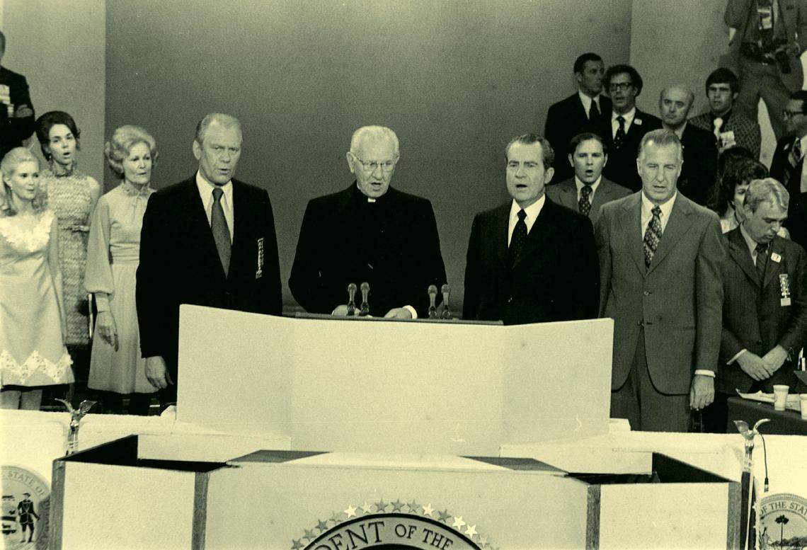President Nixon and Vice President Spiro Agnew at the Republican Convention in 1972 in Miami Beach.
