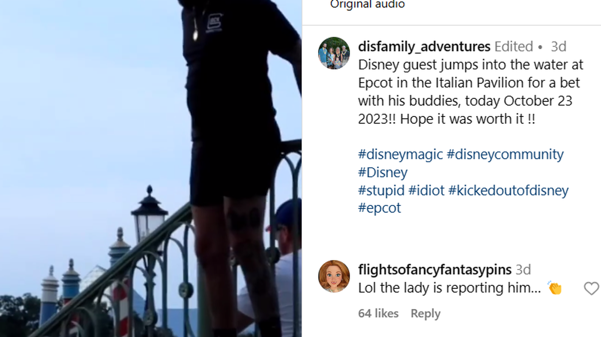 A Walt Disney World guest jumped into the World Showcase Lagoon at Epcot, according to several videos shared on social media.