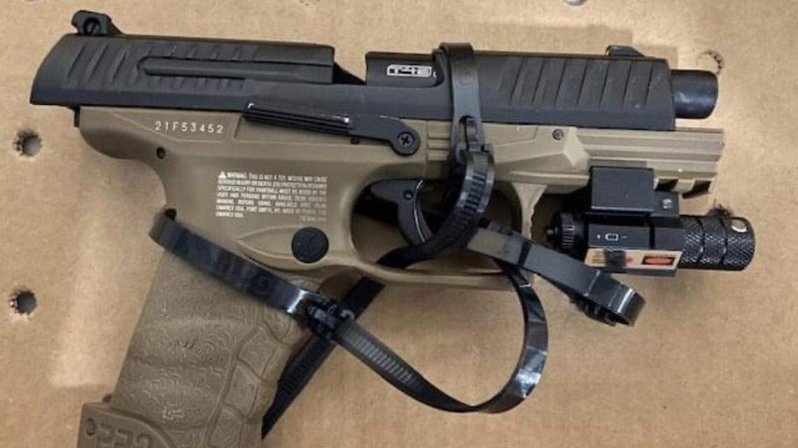 A man and a woman were detained by Connecticut police, who said they broke into a home armed with a paintball gun, demanding pants and tank tops.