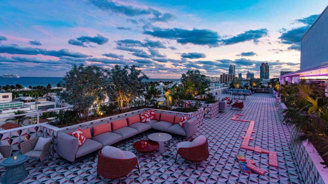 The Upside rooftop bar at Moxy South Beach has views of the ocean and Miami Beach..