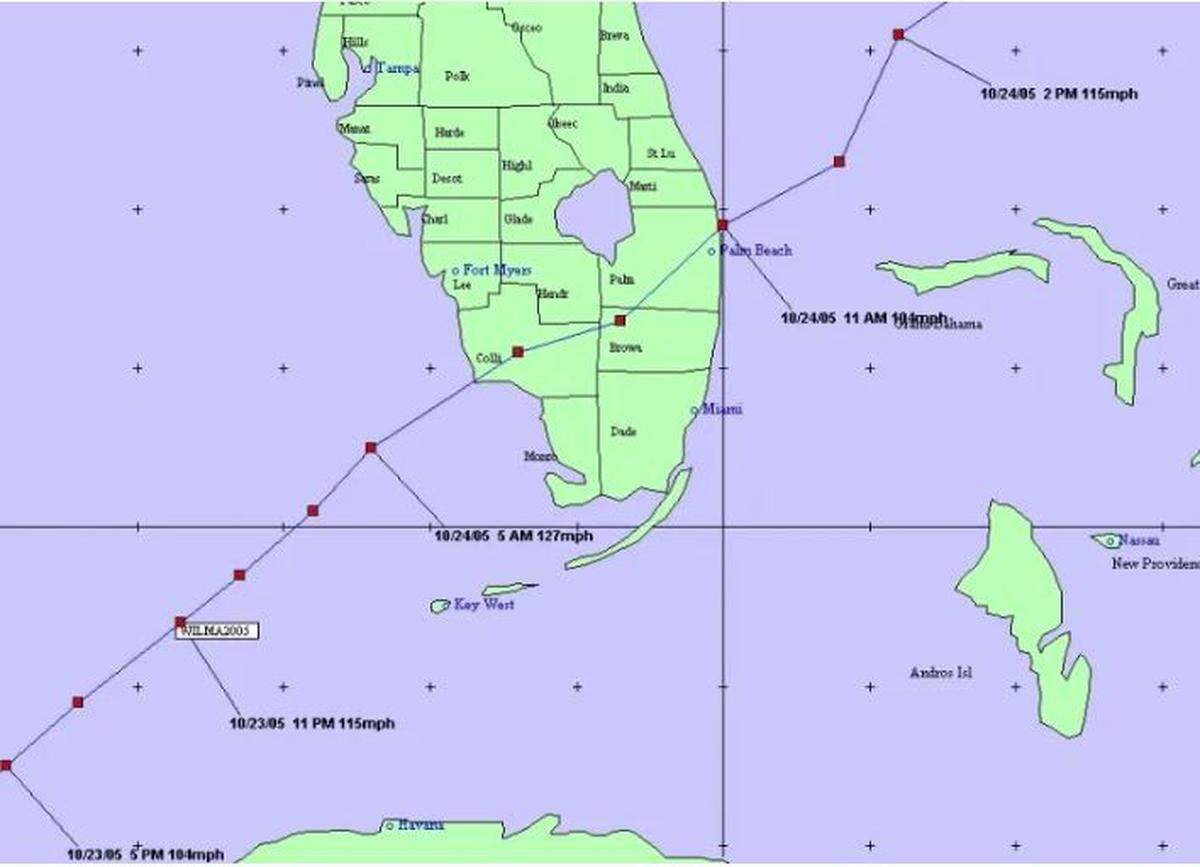 2005’s Hurricane Wilma was a classic October storm, forming in the Caribbean and traveling north to make landfall on the west coast of Florida. The storm crossed the state, bringing 100 mph winds to Palm Beach County.