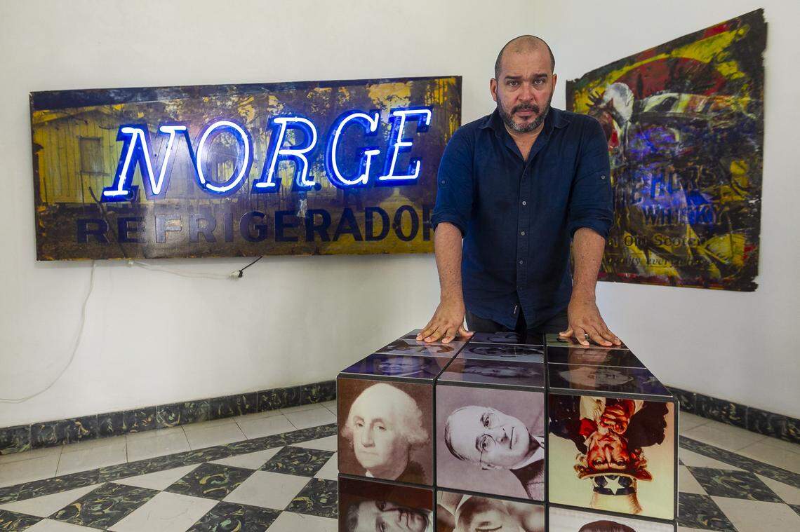 Kadir López Nieves, a Cuban artist, likes to layer neon lights with other historic images. He’s been restoring Havana’s vintage neon signs.