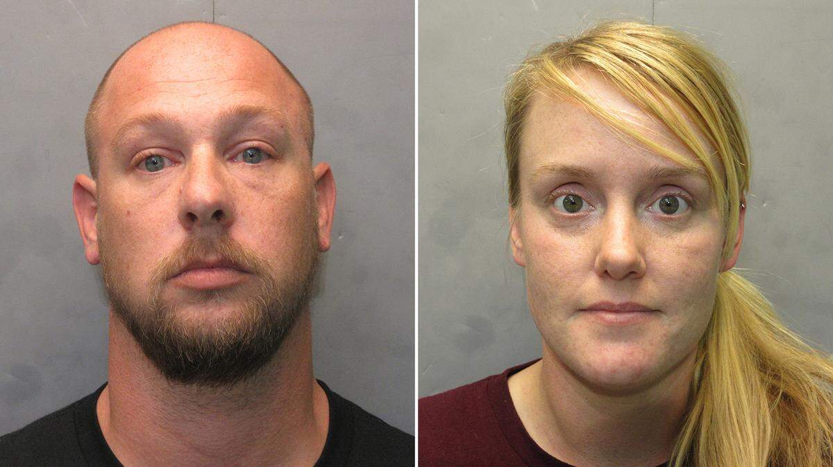 Lee Roe and Ashley Bey Roe after their Saturday arrest.