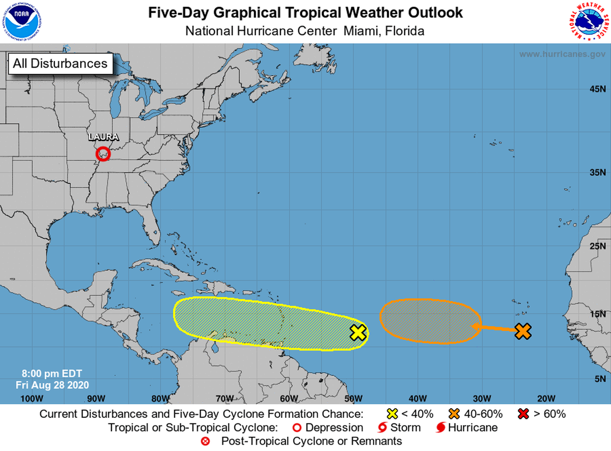 Forecasters are watching two tropical waves in the Atlantic early Friday that have a chance of development in the next five days
