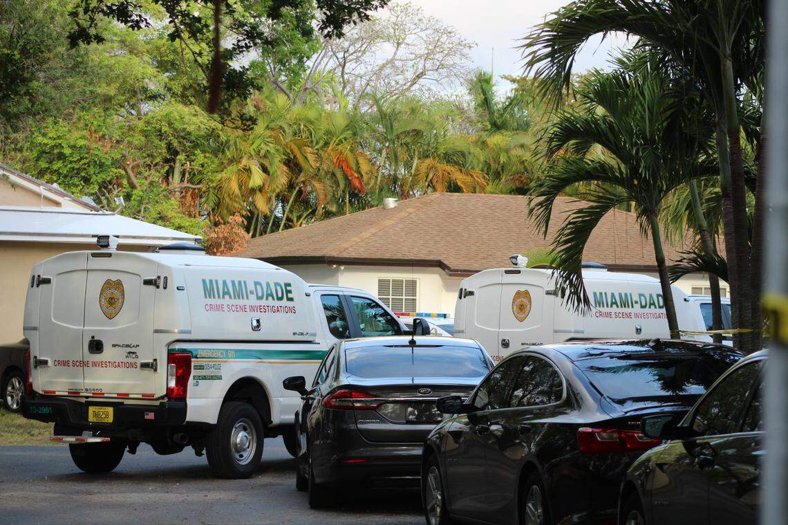 Miami-Dade police detectives investigate a murder-suicide at a home in Kendale Lakes on Sunday, June 2, 2024.