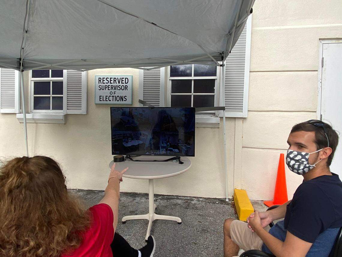 Monroe County Supervisor of Elections Supervisor Joyce Griffin set up a television outside her office on Thursday, Nov. 5, 2020, for the public to watch the recount of the Monroe County Commission District 3 race.