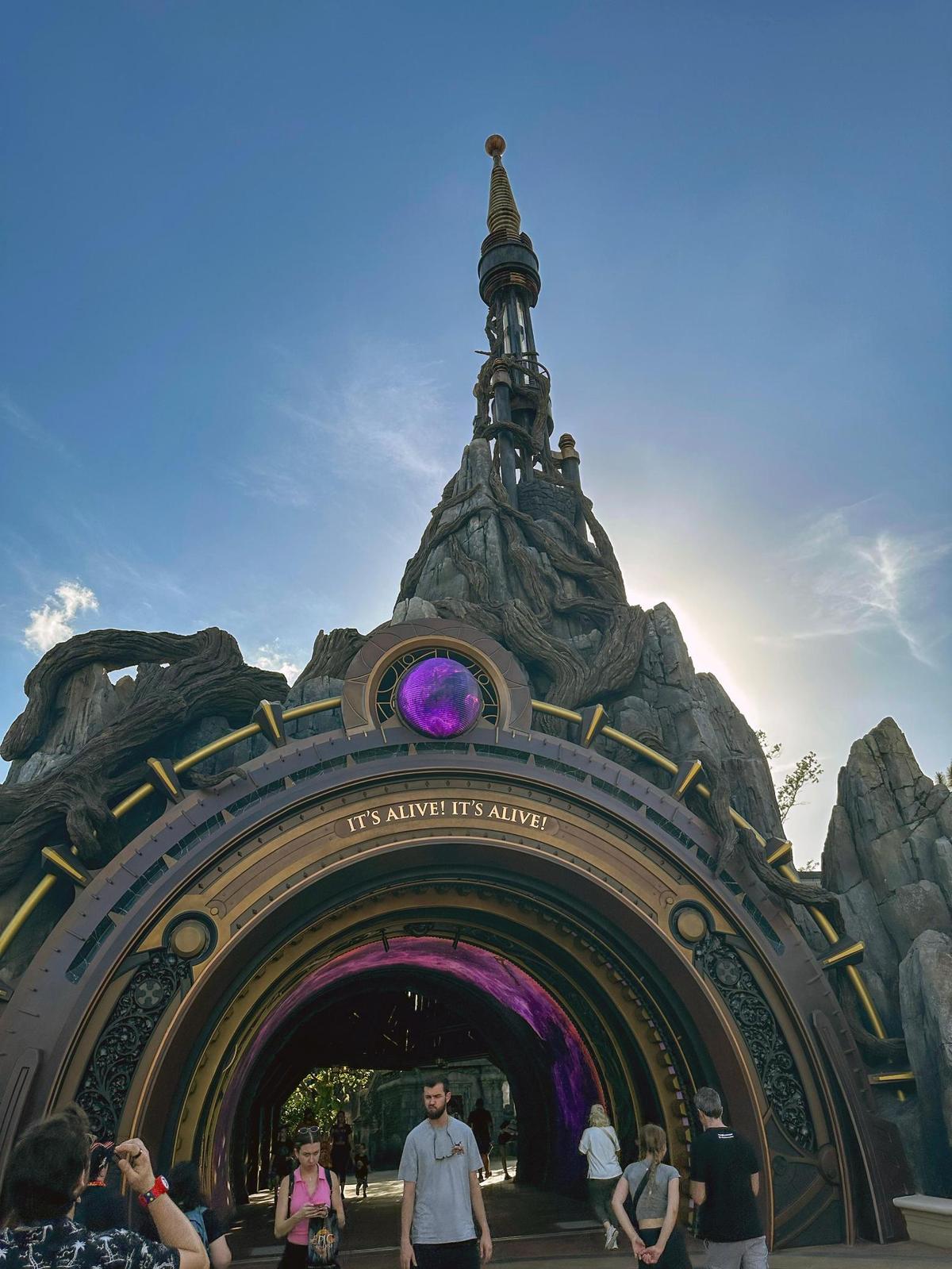 “It’s alive! It’s alive!,” the iconic quote from the 1931 film ‘Frankenstein,’ adorns the portal into the Dark Universe world of Universal Epic Universe.