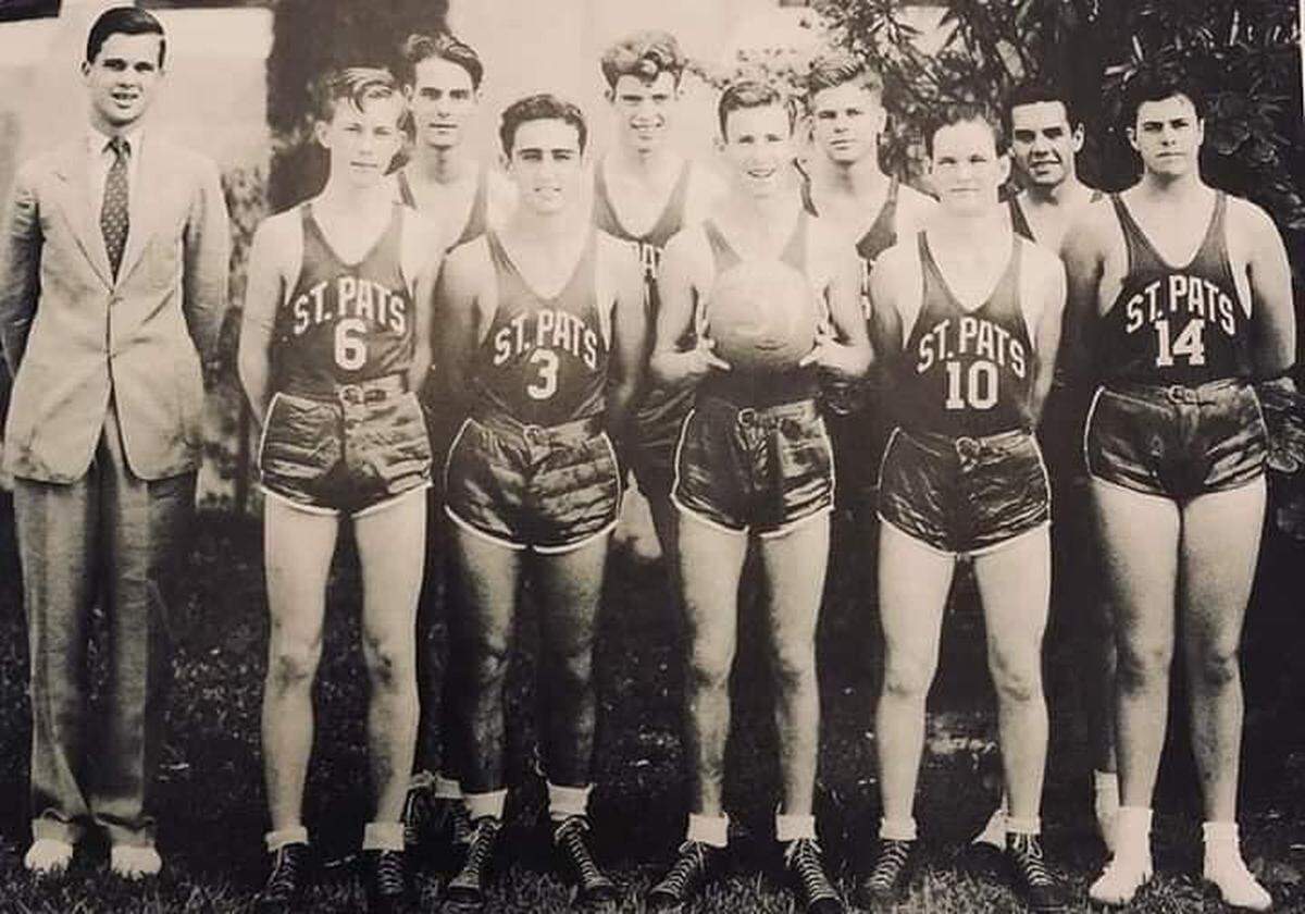 St. Patrick school yearbook photo in Miami Beach from the early 1930s features Desi Arnaz (rear far right) and his pal and teammate Sonny Capone (front far right No. 14).