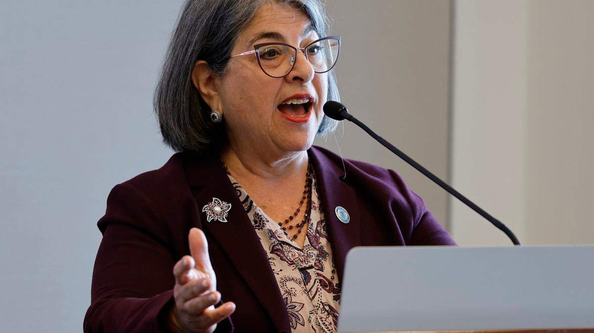 Miami-Dade County Mayor Daniella Levine Cava speaks during the Miami Leadership Local conference at in Miami on Friday, October 27, 2023.