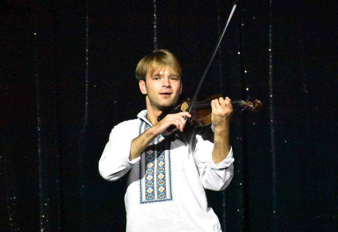 Kostia, a famous Ukrainian violinist, performs during a charity concert at Sport of Kings in Gulfstream Park on Sunday, Oct. 9, 2022.