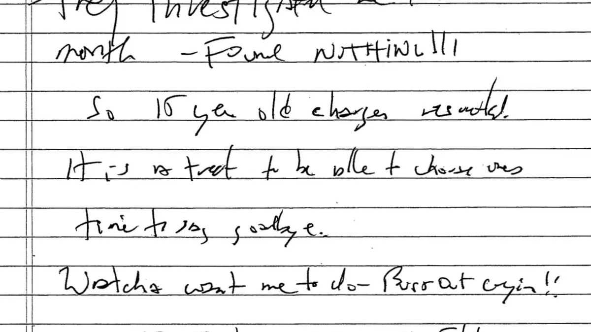 A purported suicide note allegedly written by Jeffrey Epstein.