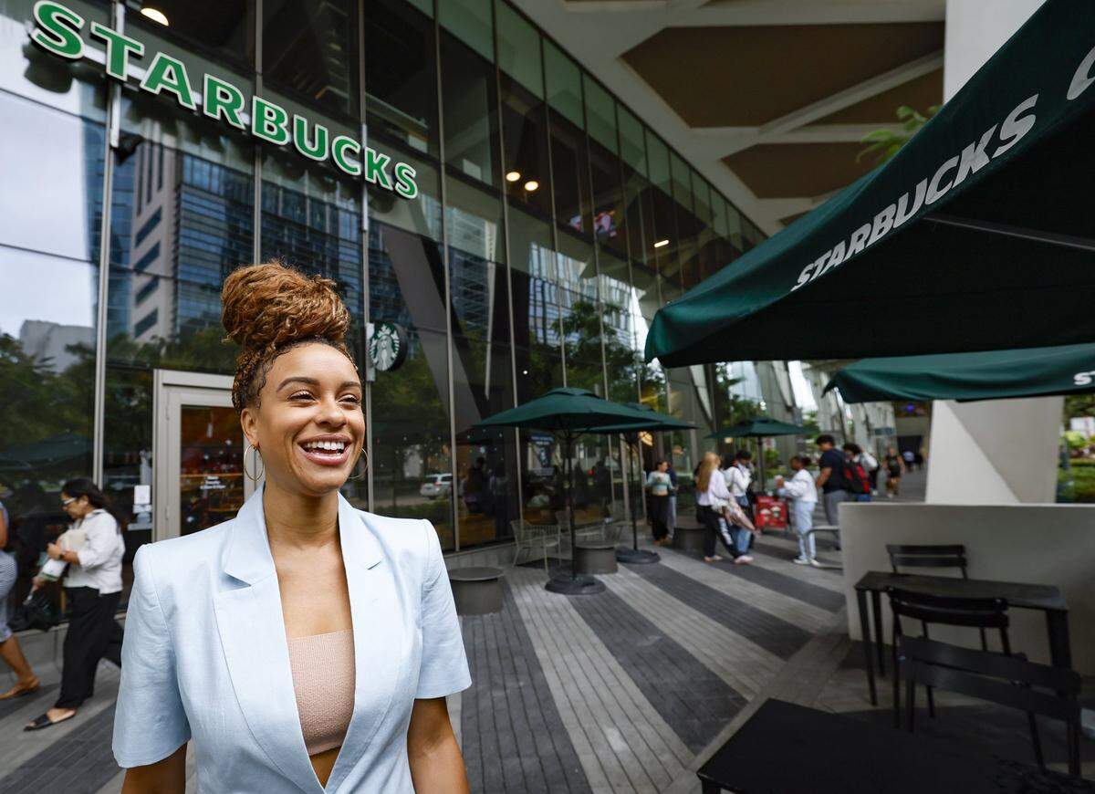 Kylie Russell, CEO and Owner of Priceless One Management the Starbucks near the Brightline Station in Miami.
