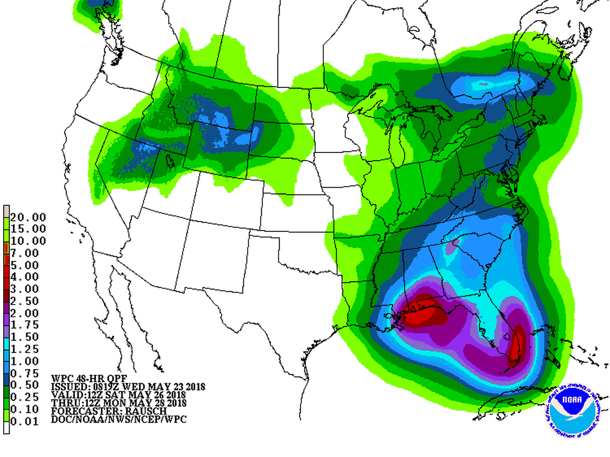 The Gulf system is expected to push heavy rain across South Florida over the weekend and into next week. Source: NOAA Weather Prediction Center