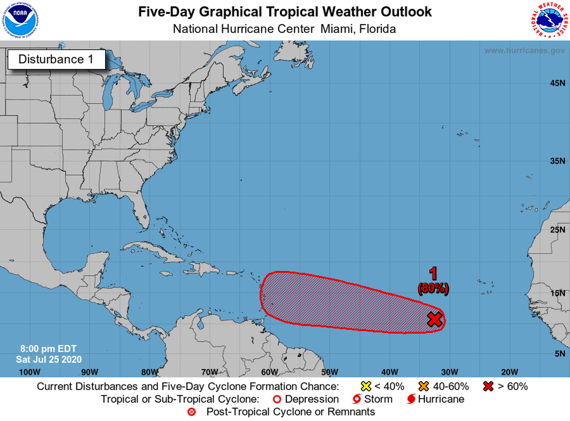 Another tropical depression may be forming from the same area now gone Tropical Storm Gonzalo formed, forcasters say. It has a high chance of developing early next week.
