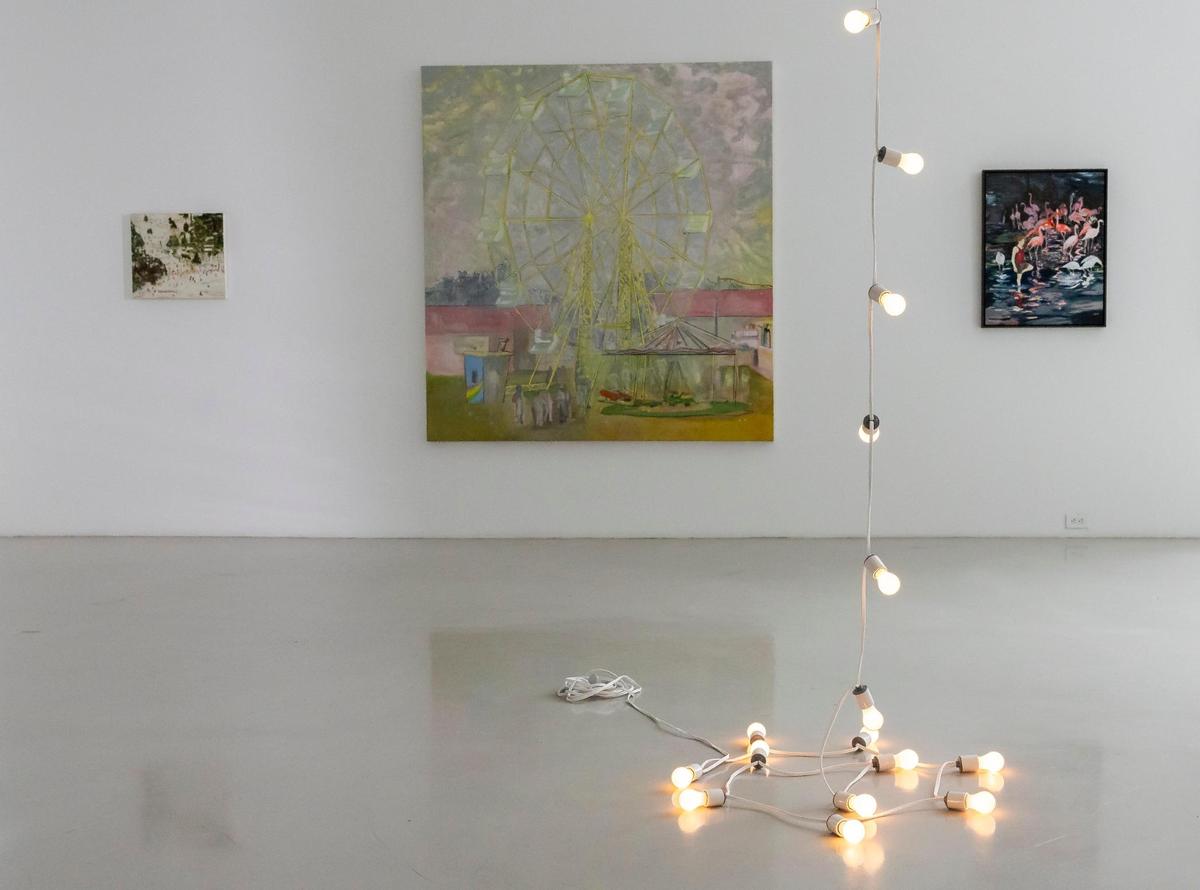Paintings by Peter Doig and Hernan Bas and a sculpture by Félix González-Torres are on display at the de la Cruz Collection on Monday, April 8, 2024, in Miami, Florida. Works that were owned by Rosa de la Cruz will soon be on sale following her death in February.