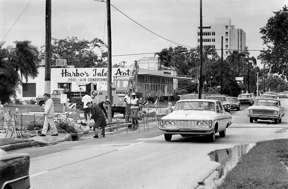 Brickell Avenue traffic and businesses in the 1960s.