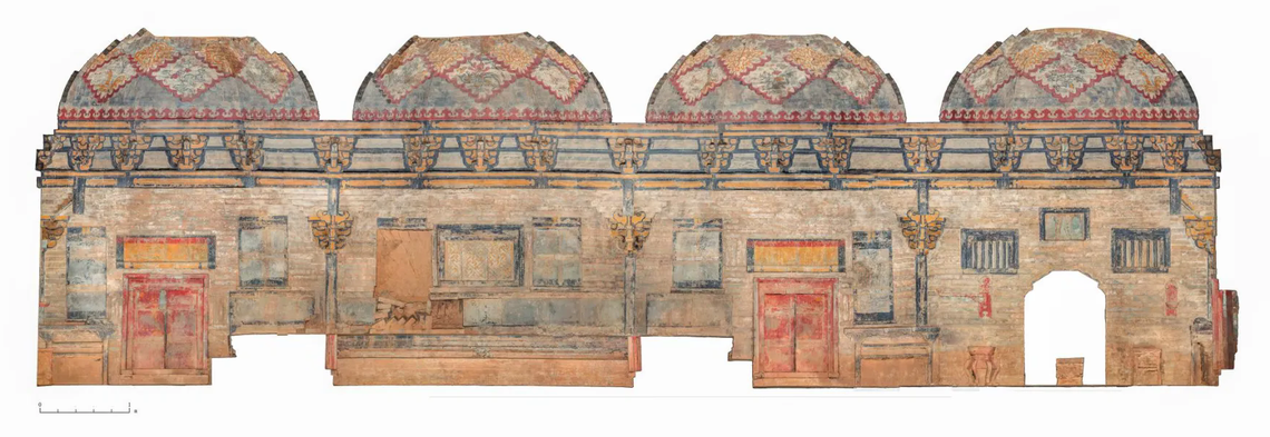 The tomb is painted with murals to mimic a four-walled building.