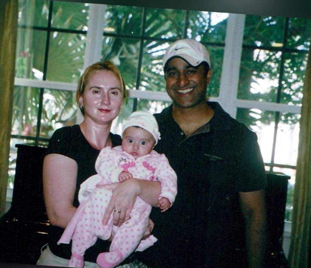 Dr. Omar Awan, his wife, Liliana, and one of their five children. Awan died after he crashed his Tesla and could not open the door because of design flaws in the car, a lawsuit filed by his wife against the company alleges.
