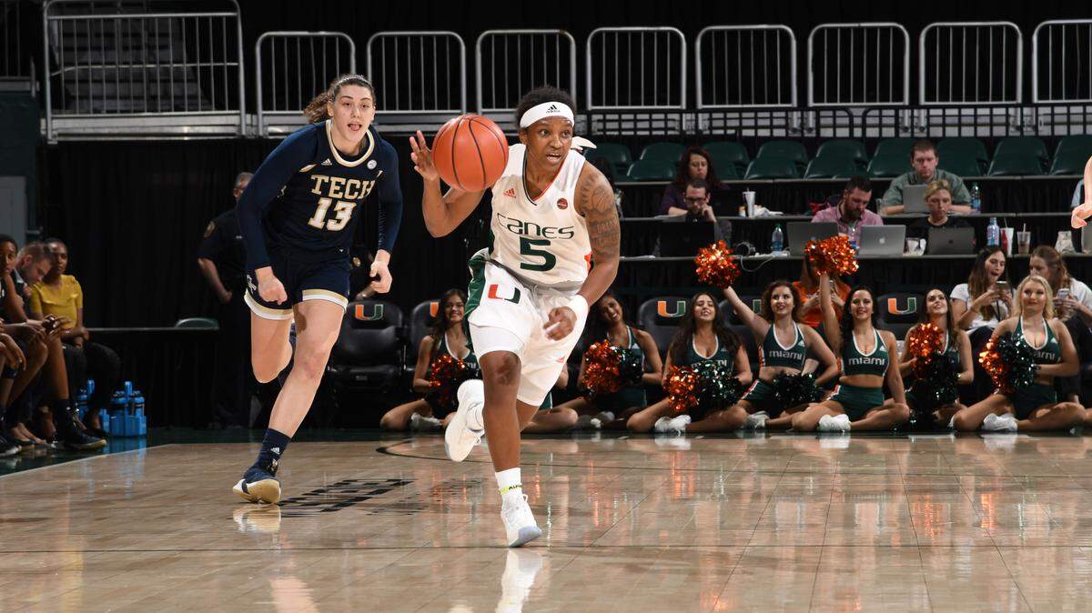 Guard Mykea Gray scored 18 points as the 15th-ranked University of Miami Hurricanes beat Georgia Tech 69-56 on Thursday at the Watsco Center in Coral Gables.