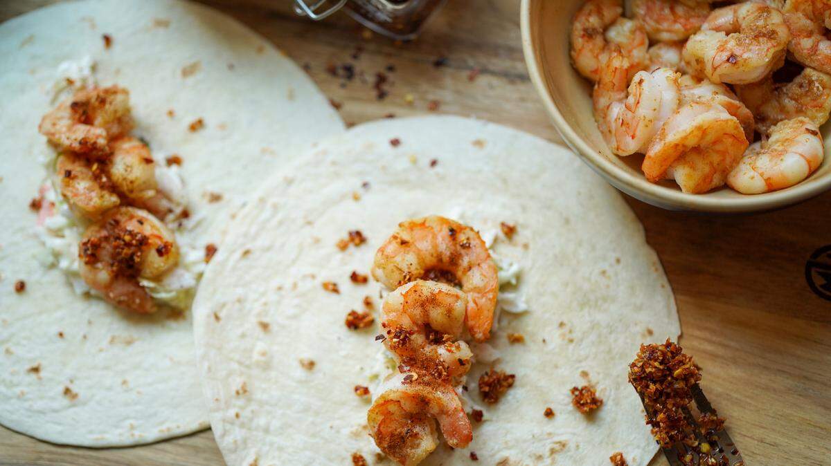 Find your inner beach with spicy shrimp tacos.