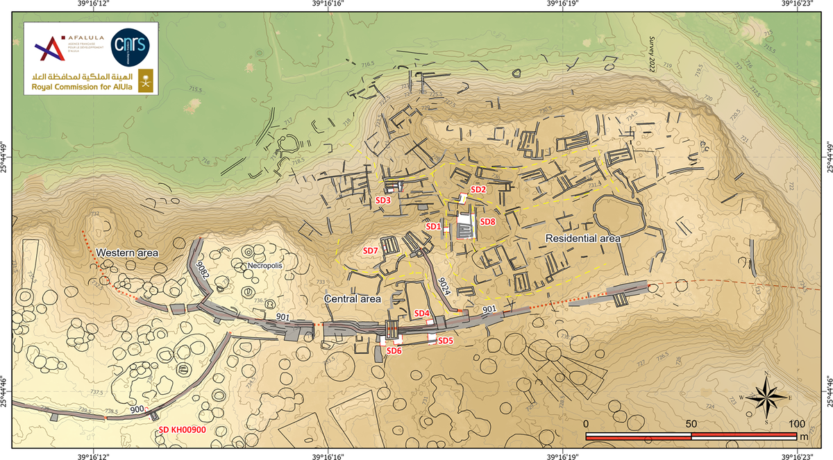 The al-Natah site is broken down into a central area and residential area.