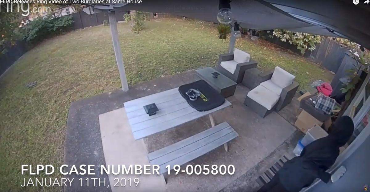Fort Lauderdale police released this image of a burglary of a South Middle River home captured on a Ring surveillance camera on Jan. 11, 2019.