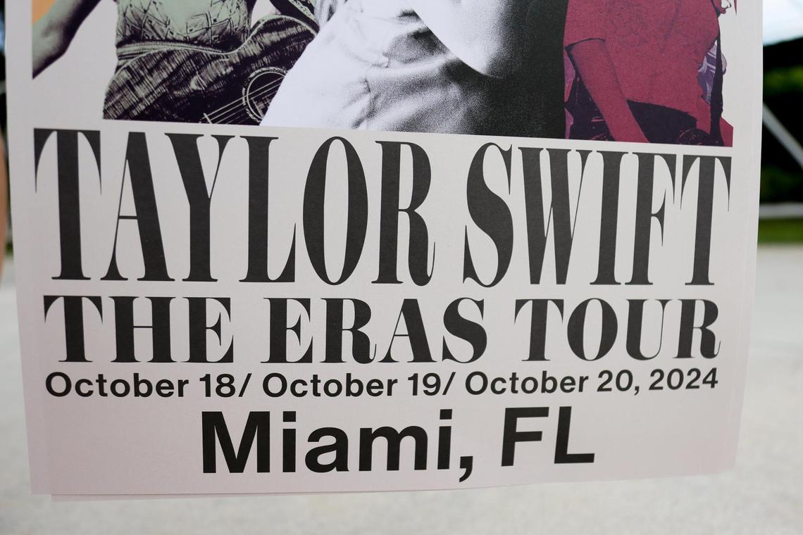 A detailed view of the Taylor Swift The Eras Tour poster sold at the Taylor Swift Eras Tour merchandise store at Hard Rock Stadium in Miami Gardens, Florida, Wednesday, October 16, 2024.