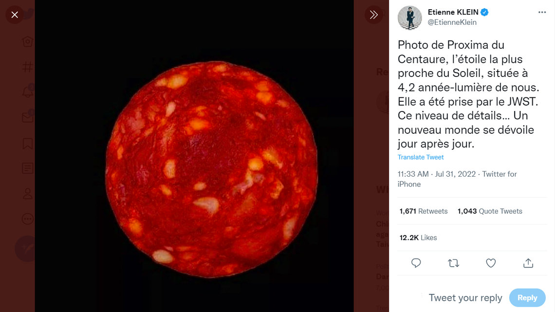 A prominent French scientist claimed a photo was a new star photo from the James Webb Telescope but later admitted it was chorizo, a spicy Spanish sausage.
