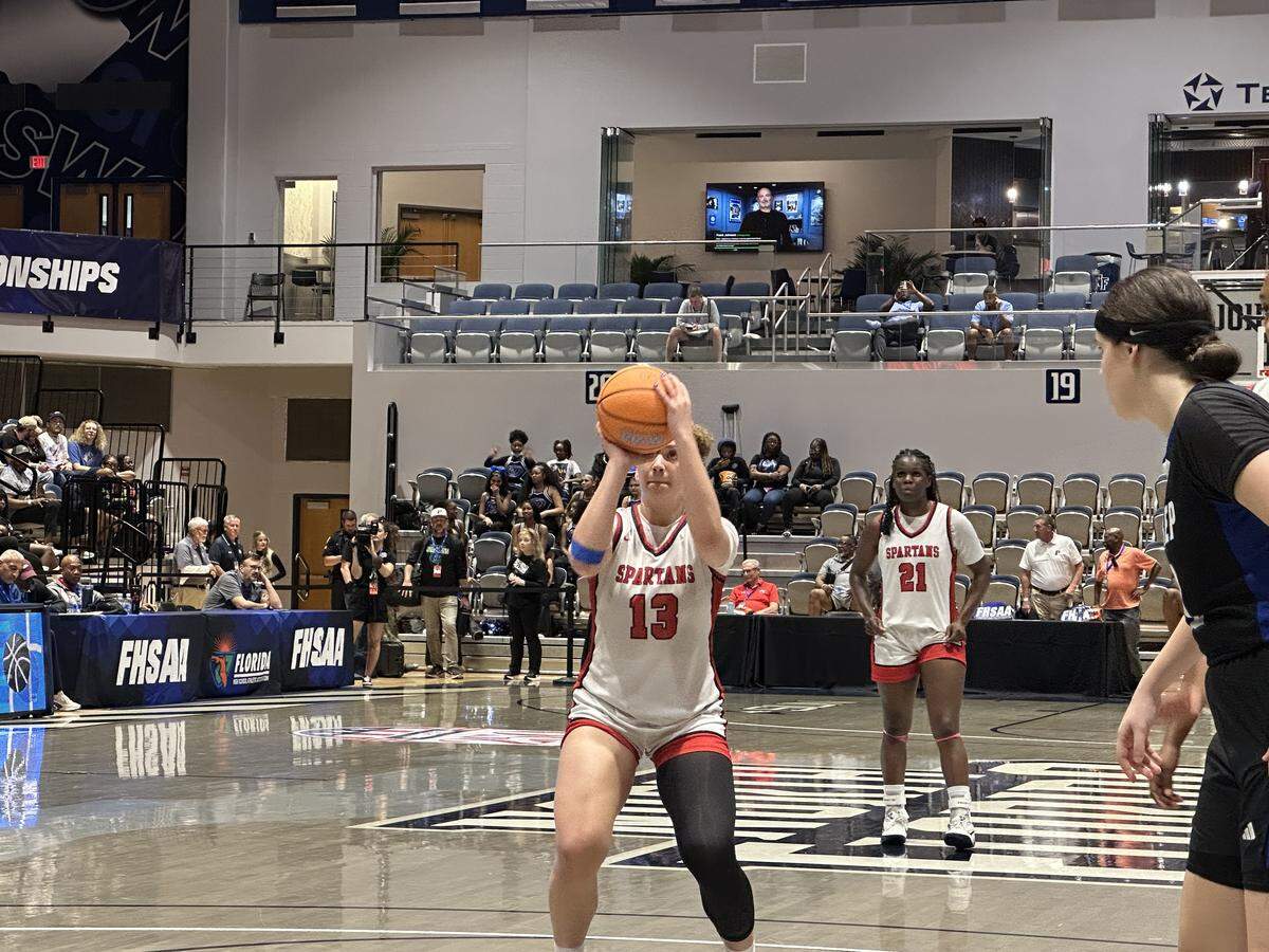 Miami Country Day’s Jalynn Belton shoots a free throw during Friday’s Class 2A state semifinal at UNF Arena in Jacksonville, Fla. Belton led the Spartans with 27 points.