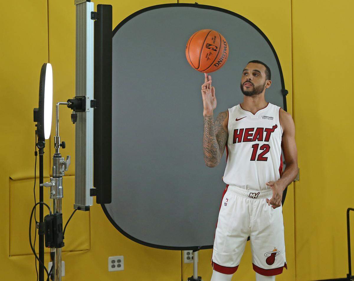 Miami Heat guard Mychal Mulder poses for USA Today photographer Steve Mitchell during the Miami Heat media day at AmericanAirlines Arena on September 30 2019, in Miami.