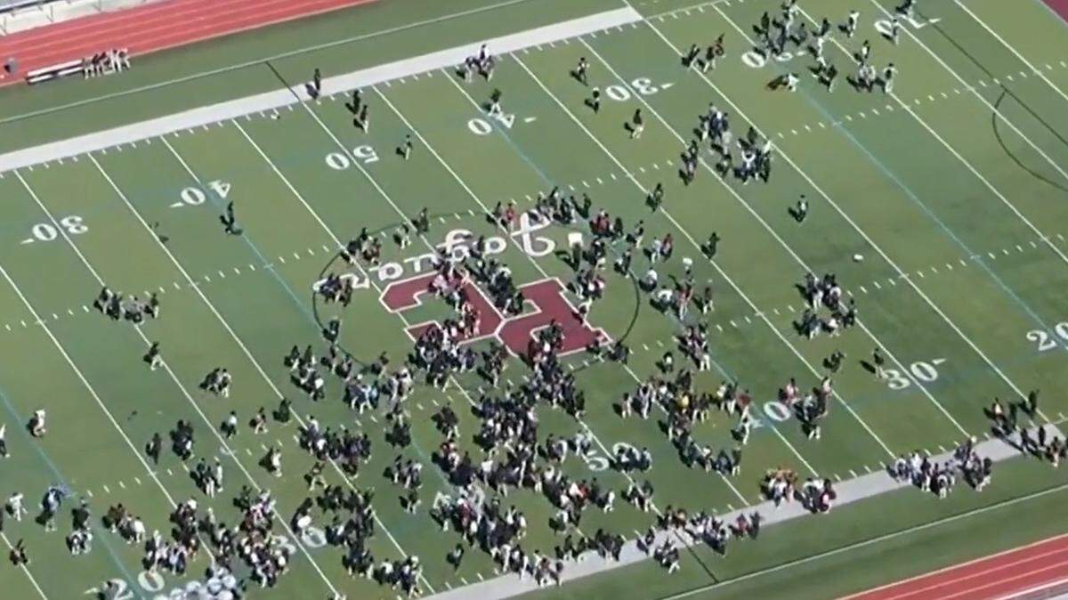Students walk out of class at Pembroke Pines Charter High School to protest against ICE on Friday, Feb. 6, 2026.